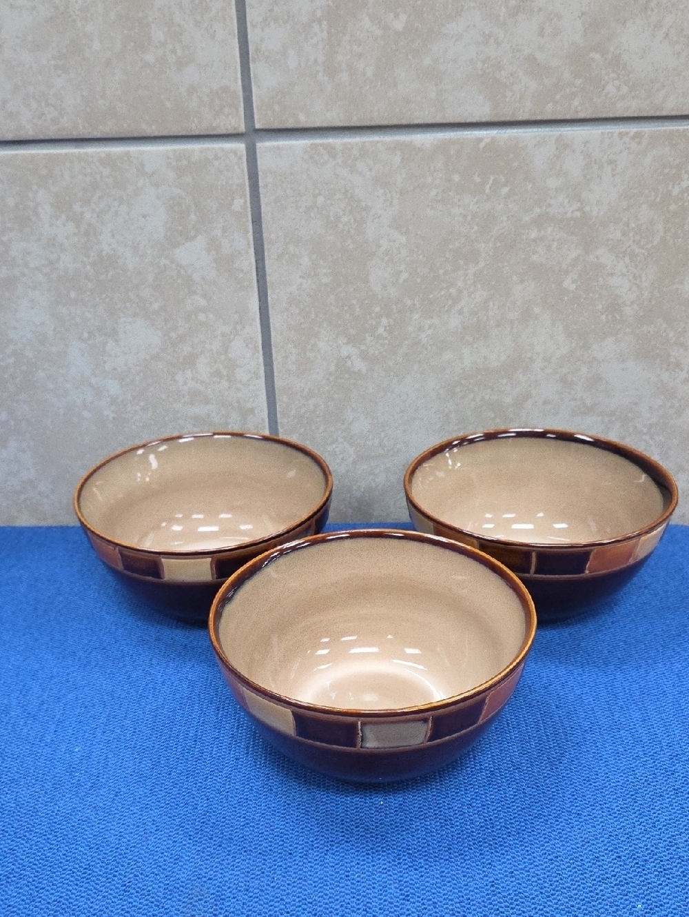 Set of 3 Gibson Elite Casa Estebana Two-Tone Ceramic 6" Cereal Bowls.  Stoneware